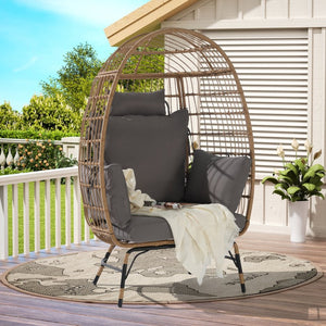 English Elm Wicker Egg Chair Oversized Pe Rattan with Cushion for Patio Balcony Porch W874P266327