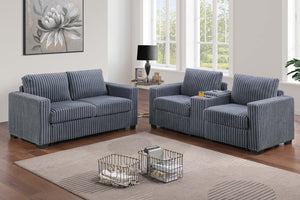 English Elm Modern Corduroy Sofa and Loveseat Set with Cup Holders Charging Station Living Room Dark Gray B011S02204