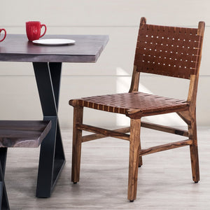 English Elm Wooden Classic Leather Woven Dining Chairs Set of 2 — Sturdy Wooden Frame, Comfortable Stylish Seats B2741P329230