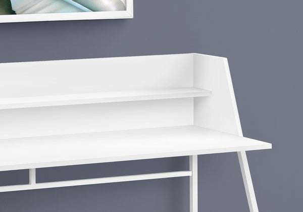 English Elm Computer Desk For Home Office - Modern White Laminate Design With Open Storage Shelves & Metal Frame B2710P219831
