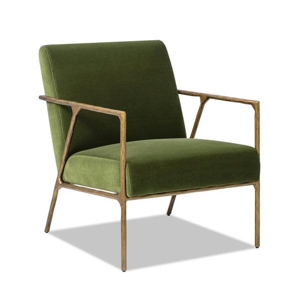 English Elm Jennifer Taylor Home - Aerin Hammered Brass Upholstered Accent Arm Chair with Performance Velvet, Sturdy Iron Frame, 34"L Olive Green B2719P238266