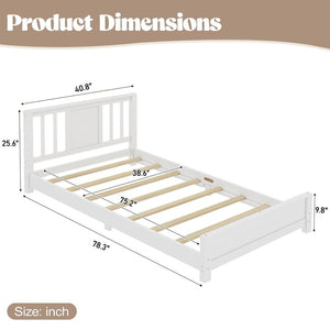 English Elm Twin Low Profile Floor Bed with Guardrails Pine Wood Frame Minimalist Bedroom White W1580P438797