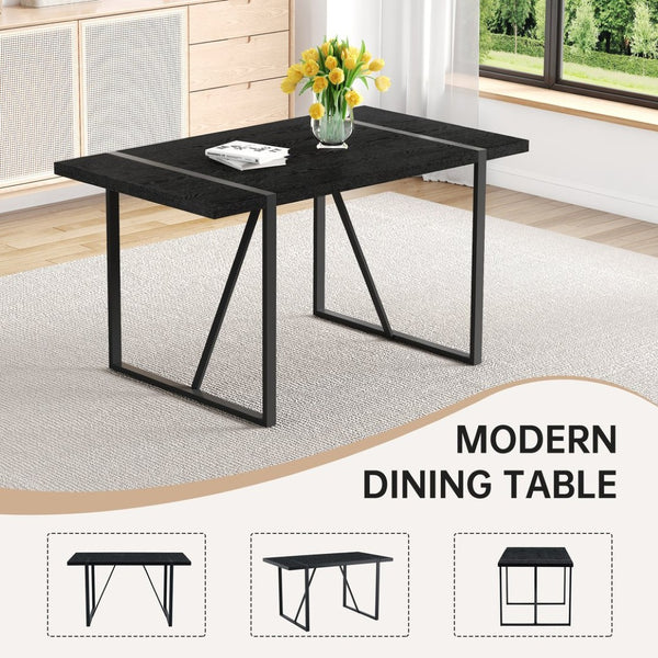 English Elm Black Faux Wood Grain Mdf Rectangular Dining Set with Ergonomic Pu Chair Seating W1151S04373