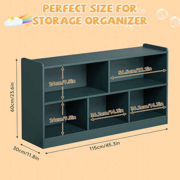 English Elm Wooden Five Cube Open Organizer Low Profile Montessori Bookshelf for Playroom or Nursery Light Green T3210P476851