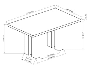 English Elm 1pc White Rectangular Marble-Look Table 68"W x 42"D x 30"H — Dark Base, Modern Luxury Dining Centerpiece B2741S00519