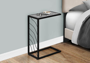 English Elm Accent Table, C-Shaped Design For Living Room And Bedroom, Grey Laminate Top With Black Metal Base B2710P219256