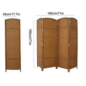 English Elm 4 Panel Room Divider Folding Screen Privacy Partition Wood Woven Panels Portable Rustic Room Splitter Natural Wood W3198P299263