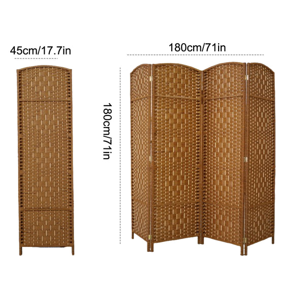 English Elm 4 Panel Room Divider Folding Screen Privacy Partition Wood Woven Panels Portable Rustic Room Splitter Natural Wood W3198P299263