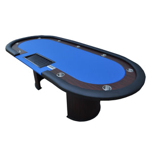English Elm 96" Casino Style Poker Table with Speed Cloth Felt Racetrack and Steel Cup Holders Blue W2748S00017