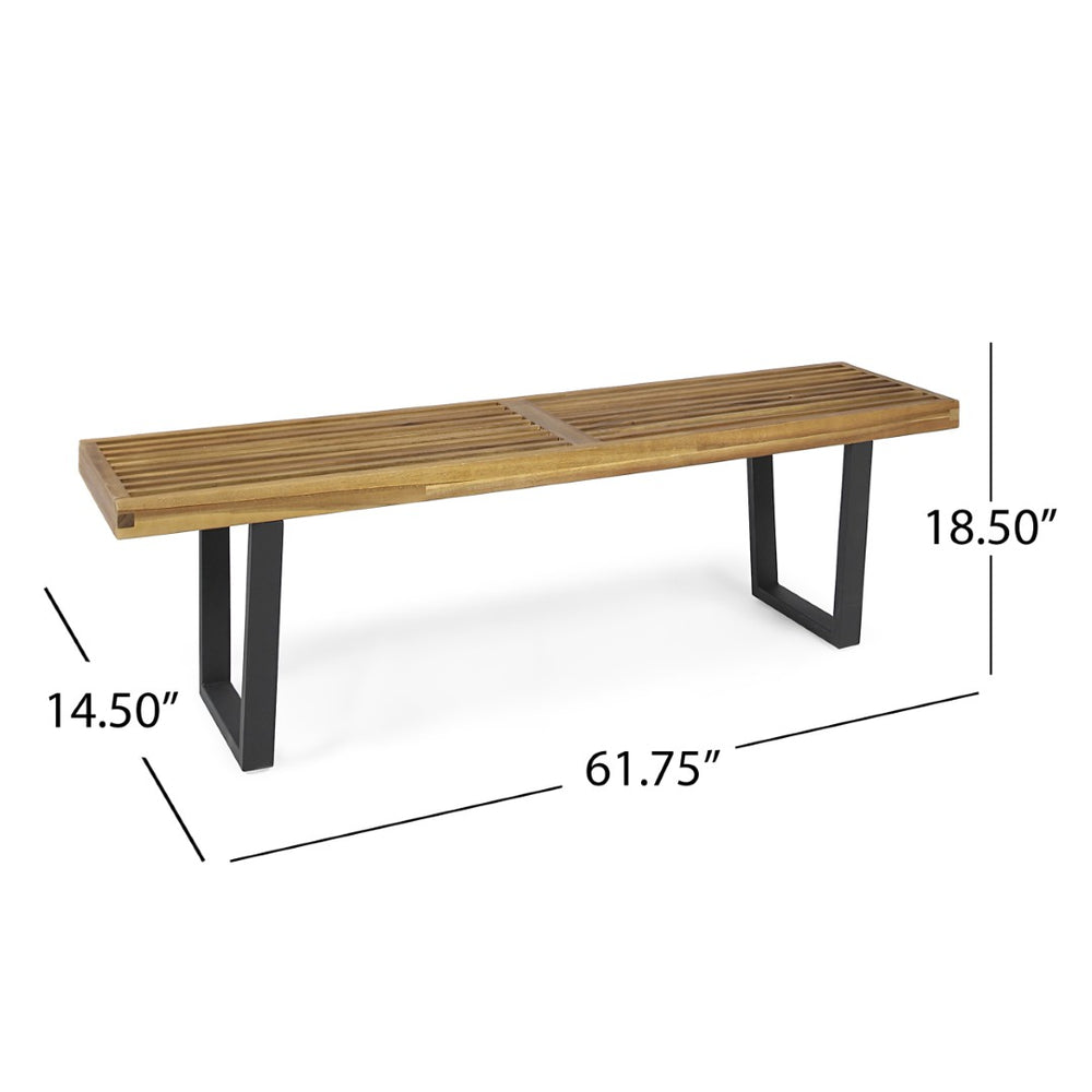 English Elm Metal/solid Acacia Wood Outdoor Bench Gray Wash Finish Iron Legs Patio Seating N768P403945T