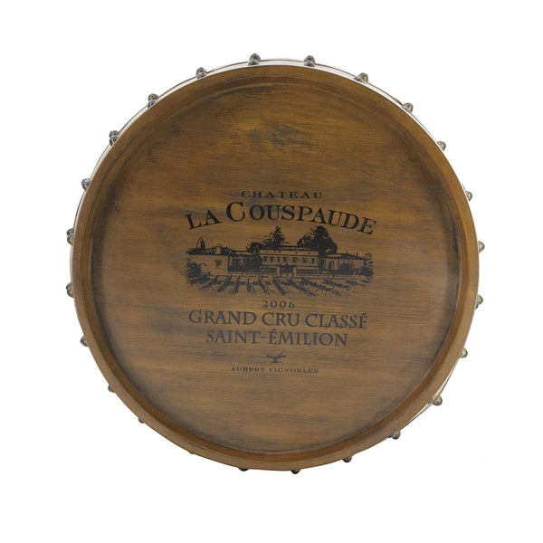 English Elm 20.5x20.5x24" Rustic Napa Wine Barrel Side Table with Hidden Interior Wine Rack, Wood & Iron Bands W2078P324202