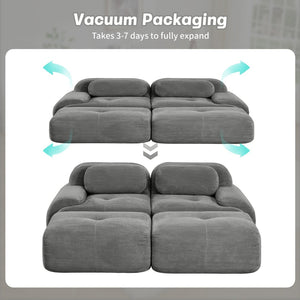 English Elm 2-seat Modular Corduroy Sofa Ergonomic Curved Design with Resilient Cushioning for Living Rooms Grey W714S01265