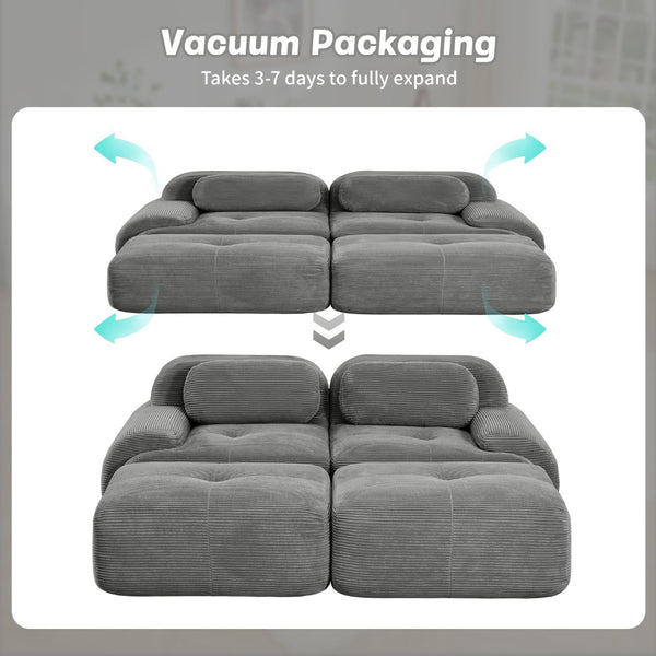 English Elm 2-seat Modular Corduroy Sofa Ergonomic Curved Design with Resilient Cushioning for Living Rooms Grey W714S01265