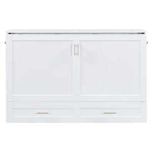 English Elm Queen Murphy Wall Bed Cabinet with Storage Drawer Built-in Power Outlets Usb Ports White LP000400AAK