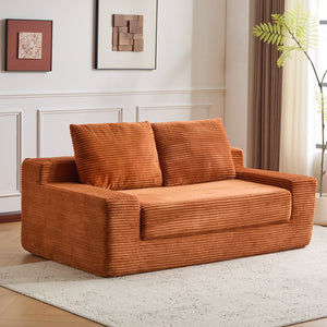 English Elm Loveseat Corduroy Bean Bag Sofa Bed with Memory Foam, Reversible Cushions, Plush Bolsters, No Assembly Required Orange W3723P346937