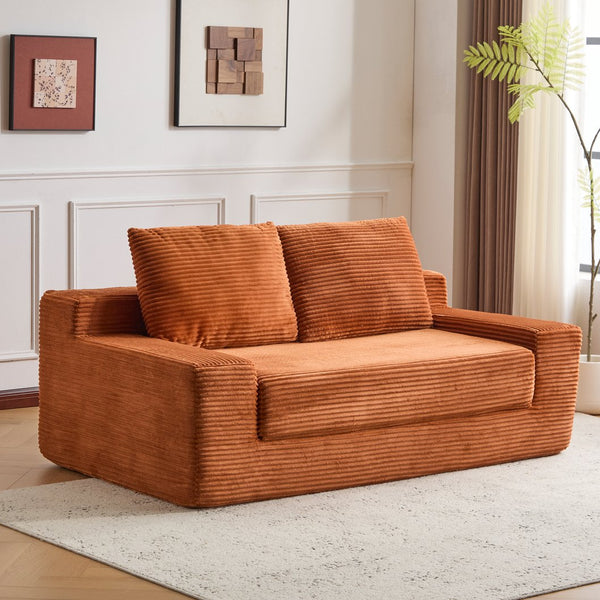English Elm Loveseat Corduroy Bean Bag Sofa Bed with Memory Foam, Reversible Cushions, Plush Bolsters, No Assembly Required Orange W3723P346937