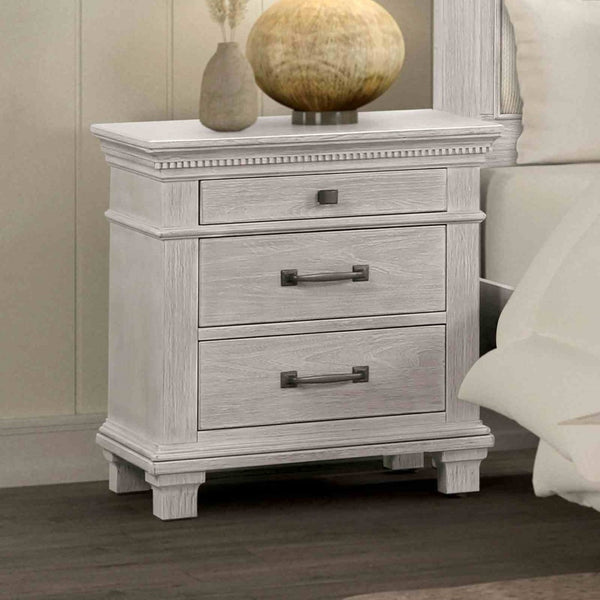English Elm Transitional 3 Drawer Nightstand Dentil Molding Dovetail Elm Veneer Weathered Gray B2741P435891