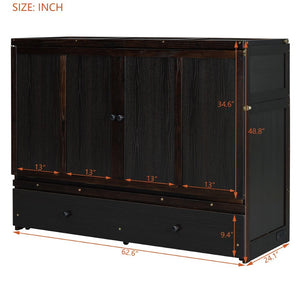English Elm Queen Murphy Wall Bed with Pull Out Drawer and Built in Usb Charging Cabinet Espresso N708P205905P