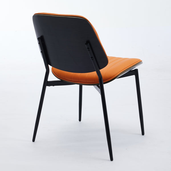 English Elm A&A Mid Century Modern Dining Chairs Set Of 2, Ergonomic Orange Pu Upholstered With Walnut Accents W1143P191788