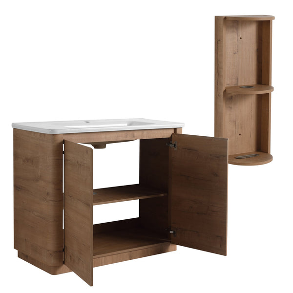 English Elm 40'' Freestanding Bathroom Vanity With Glossy Ceramic Sink, Soft-Close Doors & Ample Storage Rack W999S00405