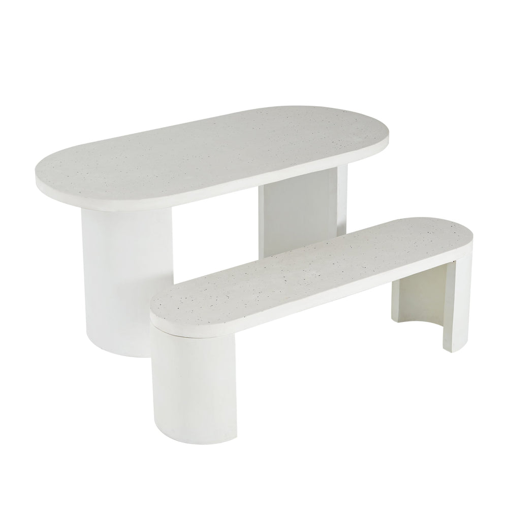 English Elm Christopher Knight Home® - 2 PCS Mondern Outdoor Concrete Dining Set with White Terrazzo Top & Bench — Handcrafted, Seating 6 N773OD00078T