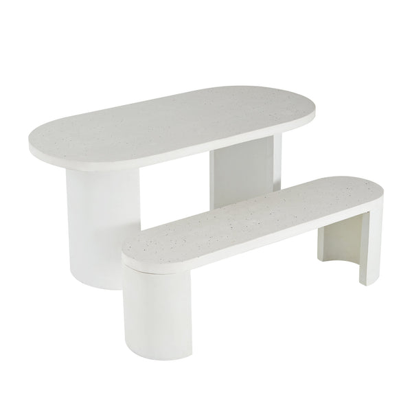 English Elm Christopher Knight Home® - 2 PCS Mondern Outdoor Concrete Dining Set with White Terrazzo Top & Bench — Handcrafted, Seating 6 N773OD00078T