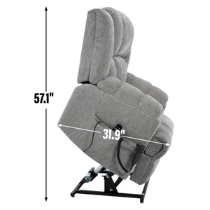 English Elm Dual Motor Power Lift Recliner Chenille Chair with Massage Heat and Infinite Positions Light Gray W3224P288433