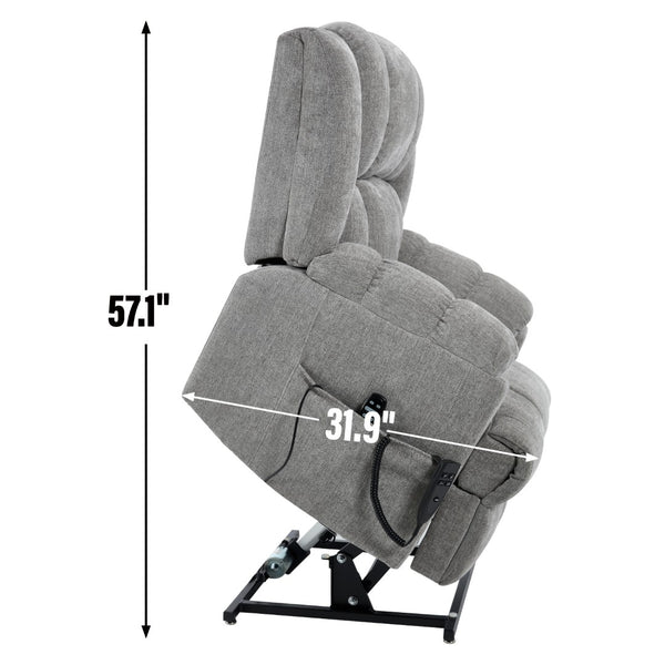 English Elm Dual Motor Power Lift Recliner Chenille Chair with Massage Heat and Infinite Positions Light Gray W3224P288433