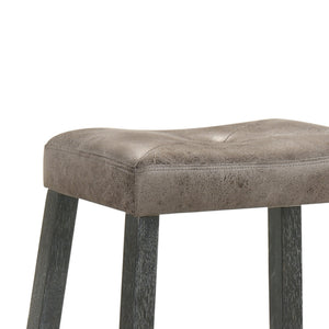 English Elm Rustic 25" Backless Counter Stool Set of 2 – Gray Solid Wood Farmhouse Stools, Brown Padded Faux Leather Seats, Distressed Finish, Space-Saving Design W2537P298998
