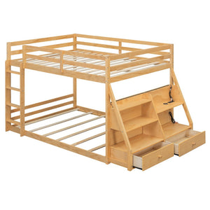 English Elm Full Bunk Bed with App Led Lighting Usb Charging Storage Drawers Kids Bedroom Natural N820S00080N