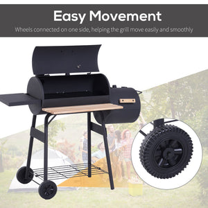 English Elm Outsunny Steel Offset Smoker Charcoal Grill Combo with Wheels and Dual Shelves W2225P174290