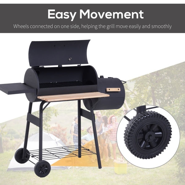English Elm Outsunny Steel Offset Smoker Charcoal Grill Combo with Wheels and Dual Shelves W2225P174290