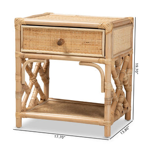 English Elm Modern Rattan Nightstand with Drawer and Open Shelf for Bohemian Bedroom Decor B2750P470042