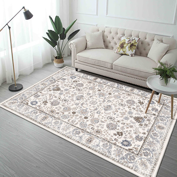 English Elm Area Rug 6X9 Vintage Bohemian Non-Slip Floral Design In Light Khaki/Beige - Washable & Durable! W2907P265118