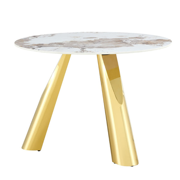 English Elm Table 5-Piece Dining Set: 42-Inch White Imitation Marble Round Top With 4 Chic Black Chairs & Gold Legs W2920S00051-GIGA