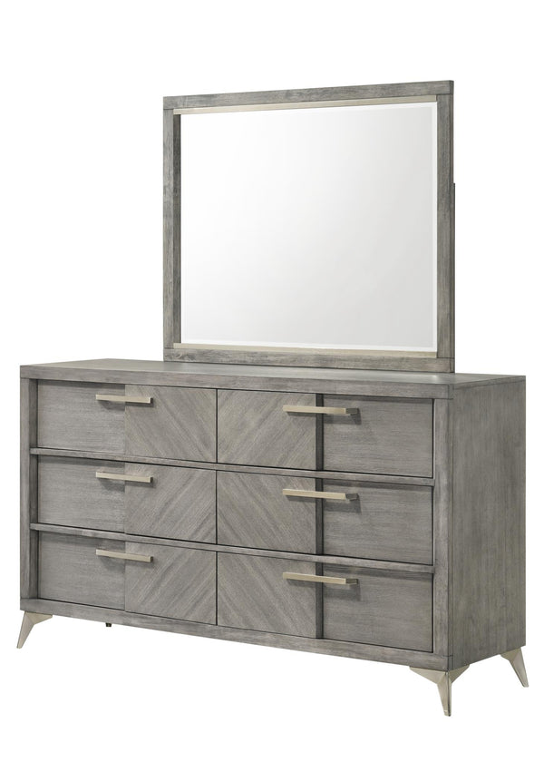 English Elm 6 Drawer Dresser with Book-Matched Veneers, Solid Wood & MDF, Side-Mounted Guides, Custom Hardware Gray 68.75 L x 21 W x 36.75 H B2699P236781