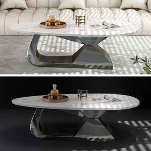 English Elm Modern Sintered Stone Tabletop Coffee Table with Stainless Steel Base – Scratch, Heat & Stain Resistant Centerpiece Dark Gray,White W3136S00010
