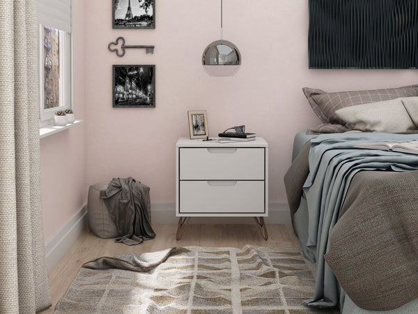 English Elm Rockefeller 20" Modern White Nightstand With 2 Drawers And Customizable Handle Options For Style B365P398170-GIGA