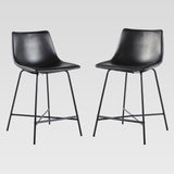 Upholstered Counter Stool with Metal X Base - Set of 2 Black XUMD7DBL Walker Edison