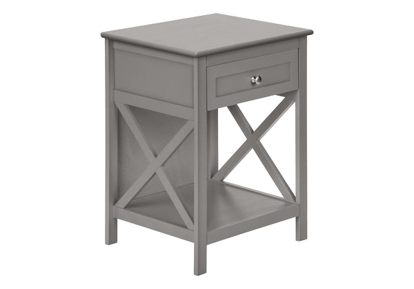 English Elm Accent Table - Transitional 2-Tier Side Table With Storage Drawer In Antique Grey For Bedroom & Living Room B2710P219488