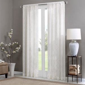 JLA Home Madison Park - Diamond Sheer Window Curtain Panel with Embroidered Diamond Texture, Light-Filtering Elegant Drapery White MP40-2332