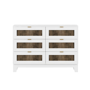 English Elm 4-Pieces Queen Platform Bed Set with Storage Nightstands & Dresser, Wooden Strip Accent, Modern Farmhouse Elegance White 52.17 L x 18.5 W x 11.81 H HL000191AAK