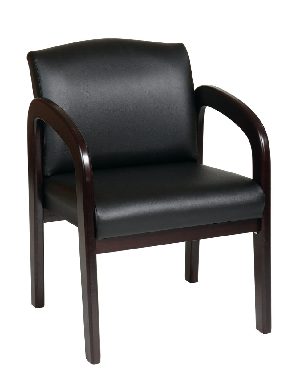 OSP Home Furnishings Faux Leather Upholstered Office Visitor Chair with Lumbar Support and Wood Arms Espresso WD388-U6