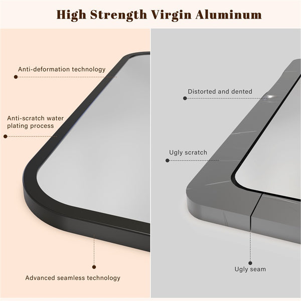 English Elm Black Bathroom Wall Mirror 40x32" Rectangle with Rounded Corners, Anti-Rust Aluminum Frame, Shatterproof Glass T3177P296179
