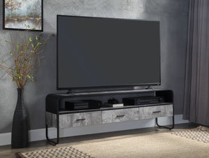 English Elm Raziela Modern Concrete Gray TV Stand with Black Accents, 65" Max, 3 Drawers & Open Shelf, KD Assembly B2726P256337