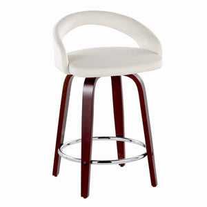 English Elm Fixed-height Swivel Counterstools Mahogany Wood Chrome Footrest Velvet Seat Set of 2 White B202S01762