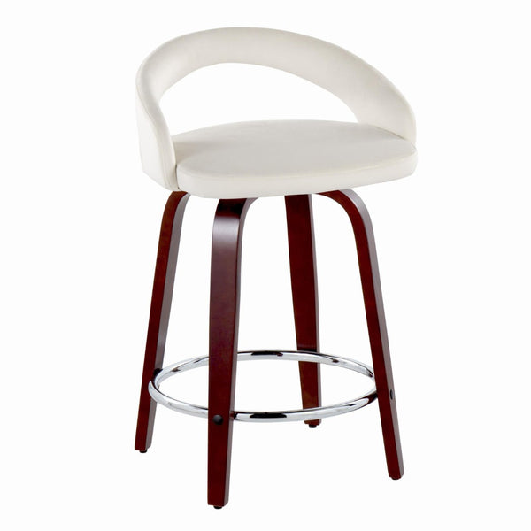 English Elm Fixed-height Swivel Counterstools Mahogany Wood Chrome Footrest Velvet Seat Set of 2 White B202S01762