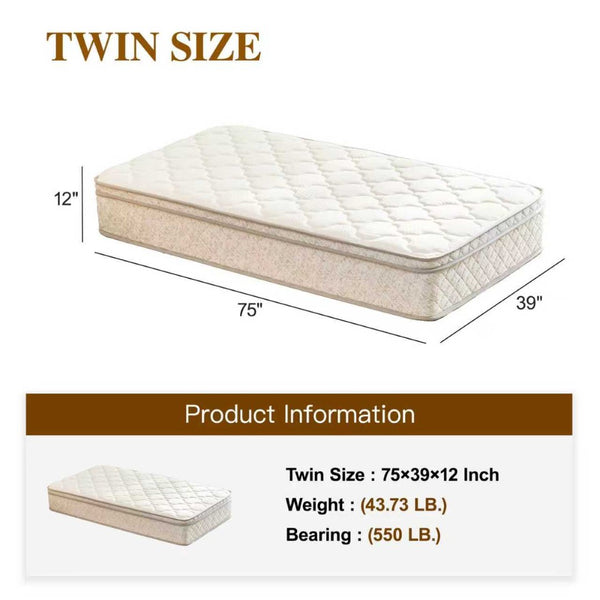 English Elm Twin Hybrid Mattress 12 Inch Gel Memory Foam Pocket Coils Medium Firm Sleep Support W3682P338216