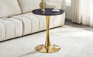 English Elm Round Faux Marble Tulip Dining Table Mid Century Pedestal Base for Compact Kitchens Gold,Grey W2920P395718