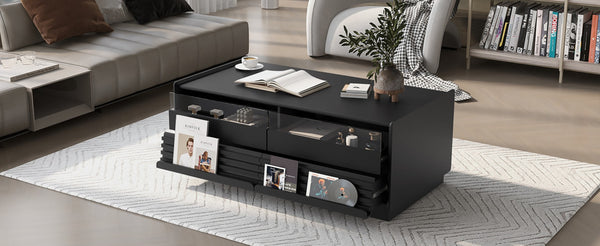 English Elm U-Can Vintage-Inspired Rectangle Coffee Table With 4 Drawers & 2 Shelves, Stylish Glass Accents N724P286421B-GIGA